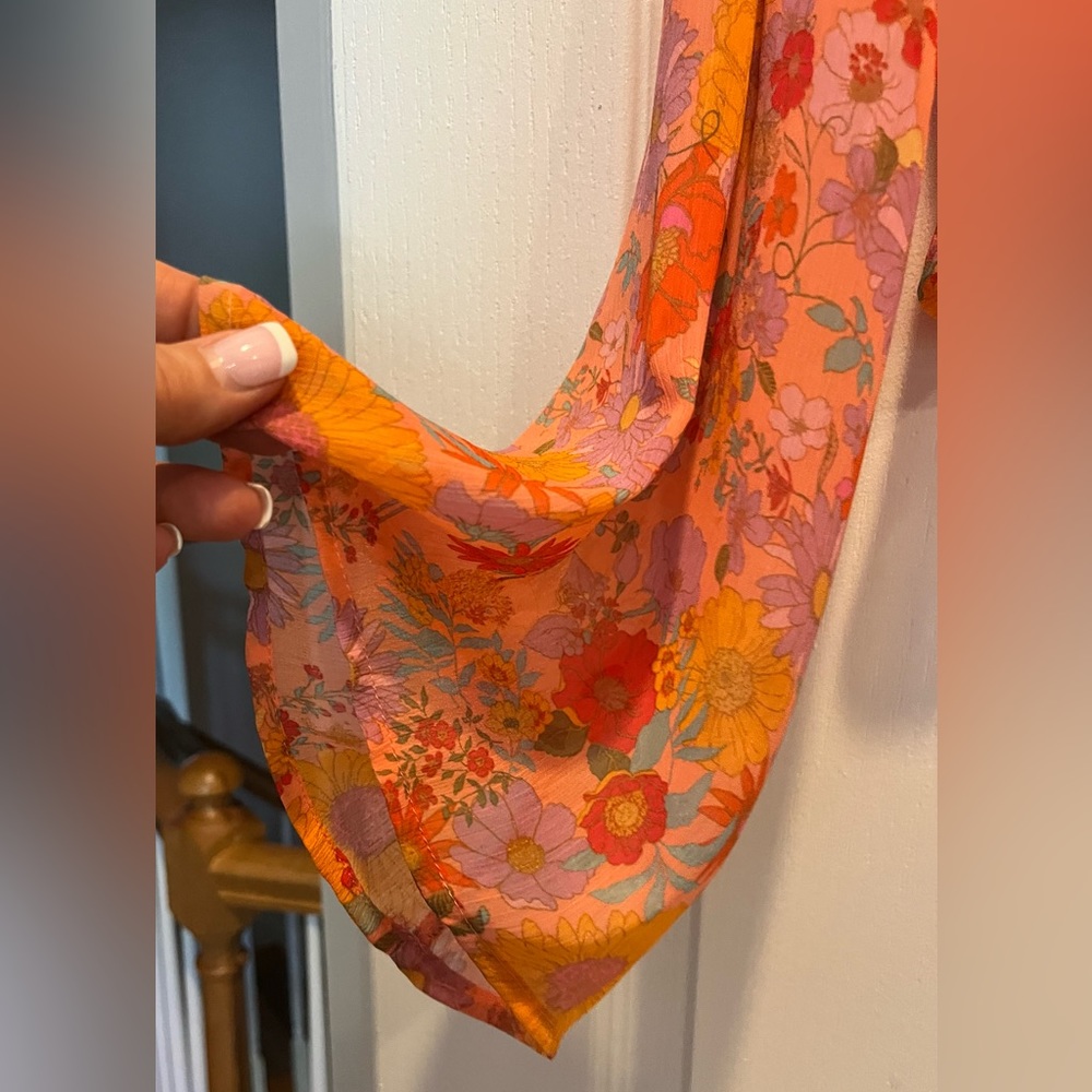 Wild Fable Floral Sheer Blouse - Orange and Pink XS - Picture 5 of 6